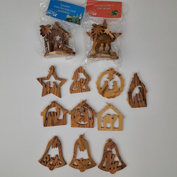 Olive Wood Holy Land Ornaments Handcrafted Lot of 12 - Picture 1 of 16